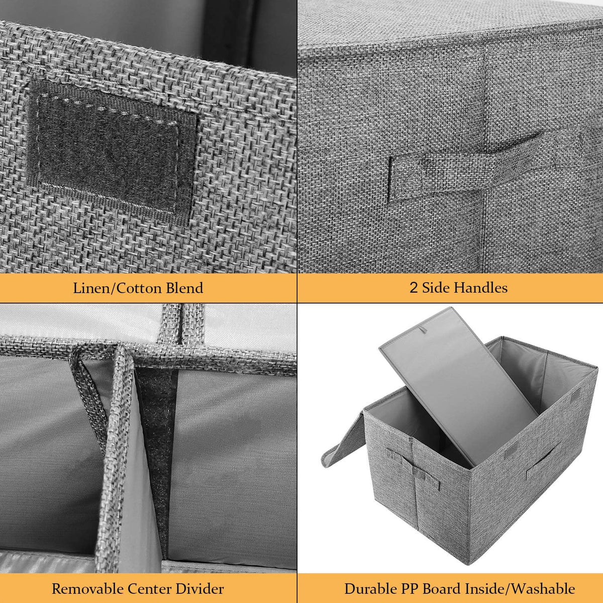 2 Pack Large Linen Fabric Collapsible Storage Bins with Lid and Handles, Washable Storage Box