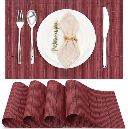 Myir JUN Placemats Set of 4, Vinyl Woven Placemats Place Mats Indoor Set of 4 Washable Table Mats