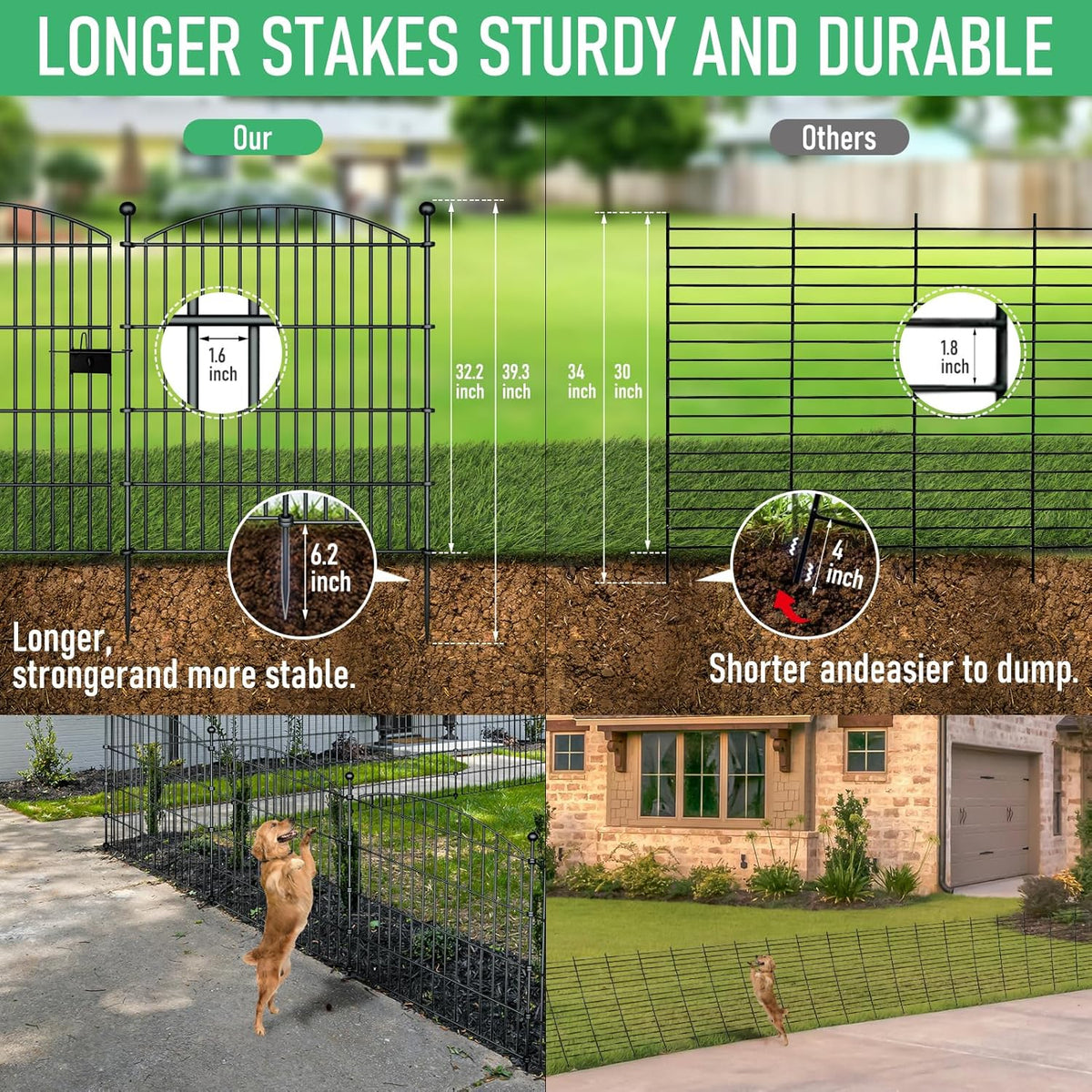 10 Panels Garden Fence Dog Fence Outdoor for Yard, 32in H x 23.6ft L Rustproof Metal Fencing with