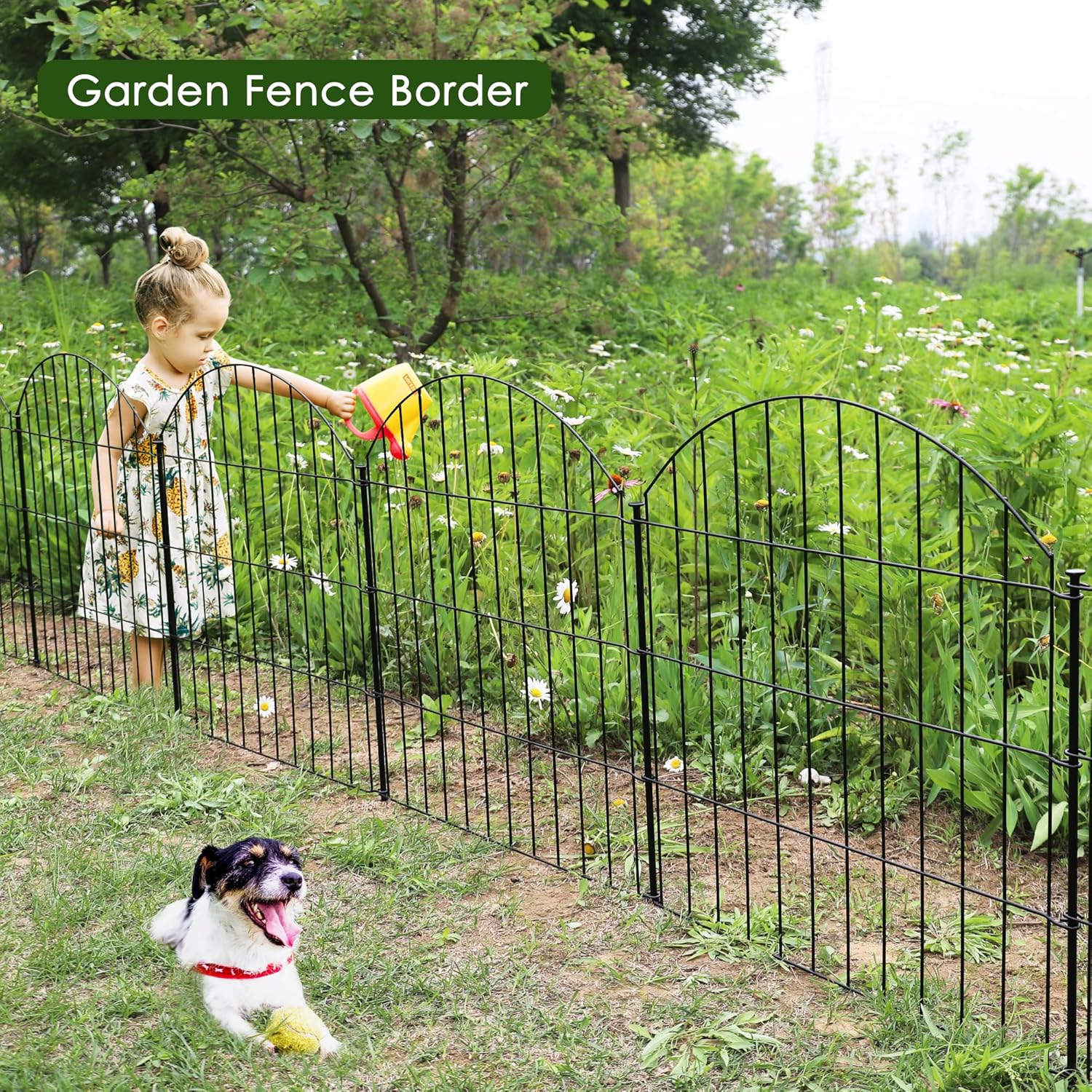 Metal Garden Fence 28in (H) x 37.3ft (L), 16 Panels + 17 Stakes Dog Fences Border Fence Animal