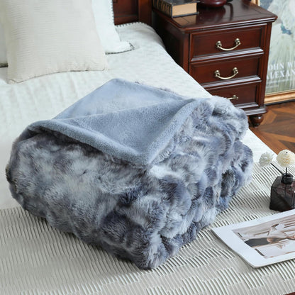 UKELER Soft Faux Fur Throw Blanket 50''x60'' Dark Grey Reversible Shaggy Blanket Plush Thick Fluffy