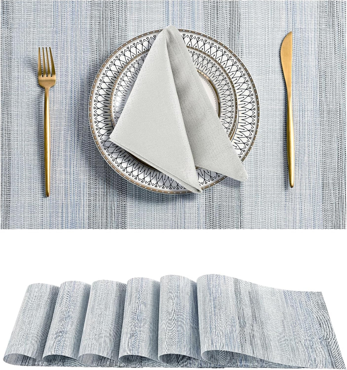 Leetaltree LightSteel Blue Placemats Set of 6 - Heat Resistant Non-Slip Place mats for Dining