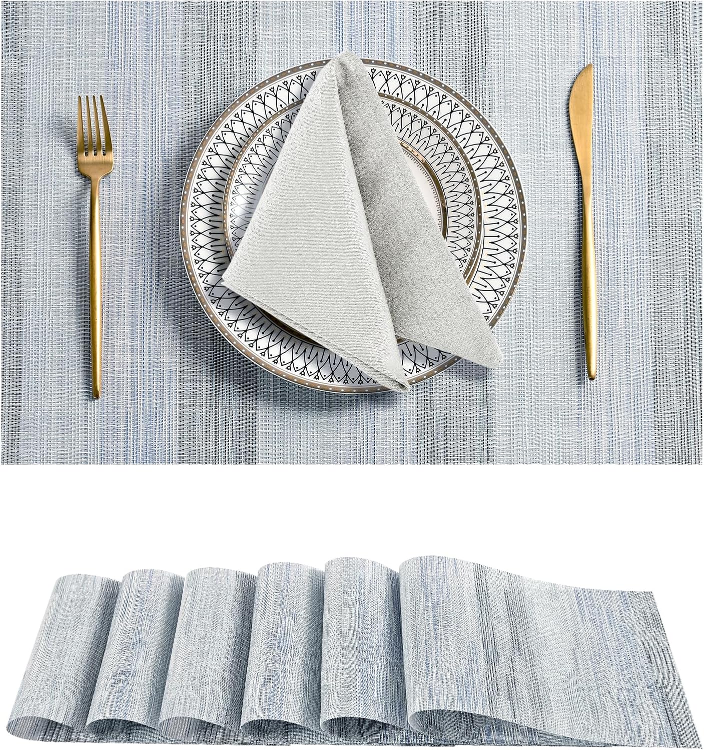 Leetaltree LightSteel Blue Placemats Set of 6 - Heat Resistant Non-Slip Place mats for Dining