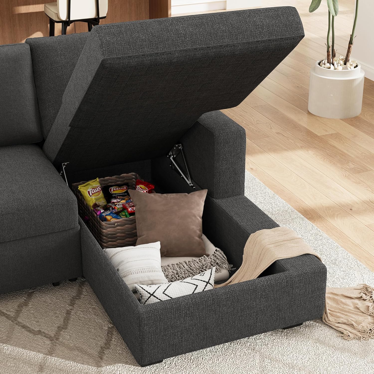 HONBAY Sectional Couch with Pull Out Bed, U-Shaped Sectional Sleeper Sofa with Storage, 6 Seater