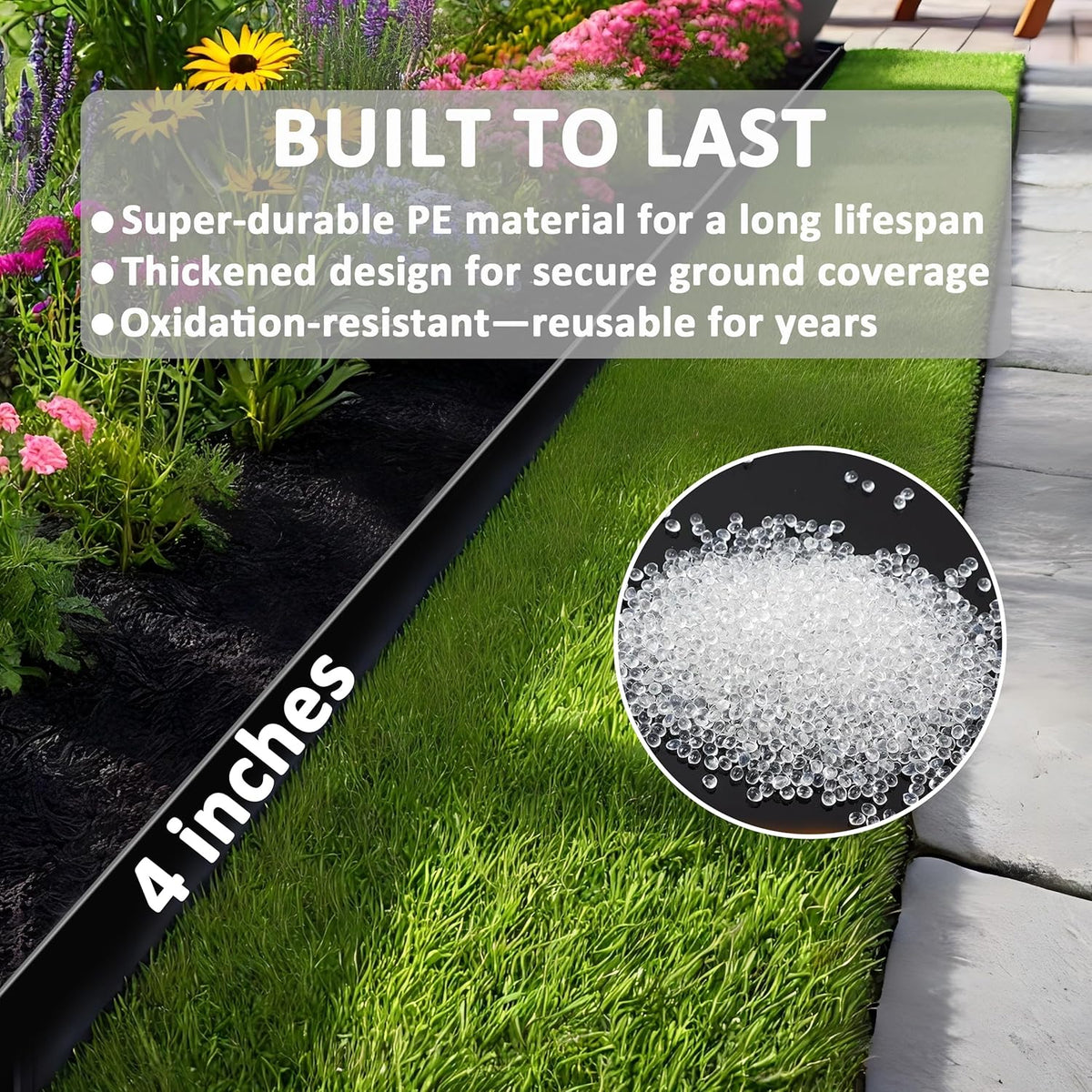 4 inch Tall Landscape Edging Kit 80FT Garden Edging with 150 Spikes for Lawn Edging and Flower Beds