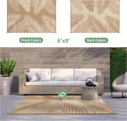 GENIMO Outdoor Rug 6' x 9' Waterproof for Patios Clearance, Reversible Outdoor Plastic Straw