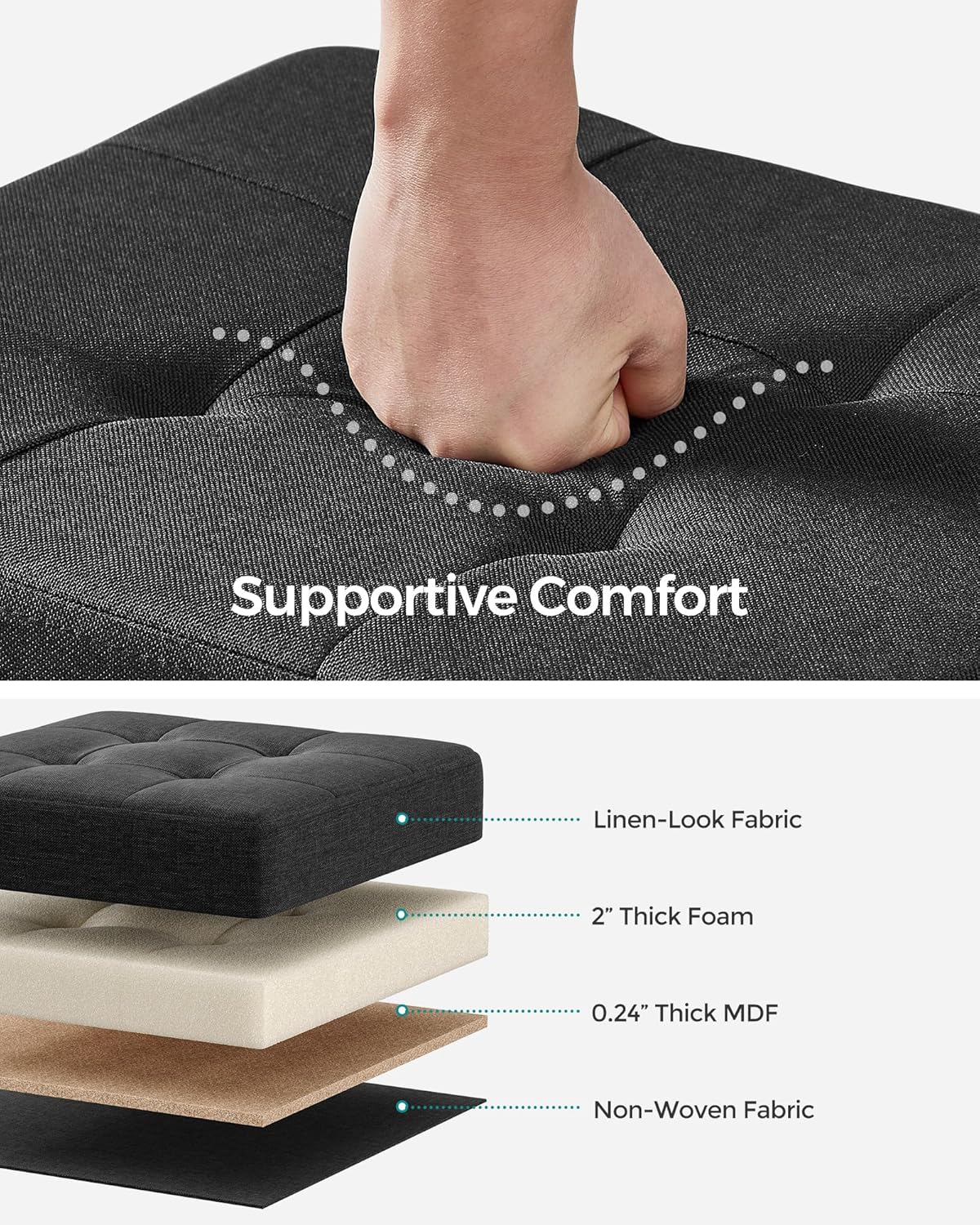 SONGMICS Storage Ottoman, Small Ottoman Foot Rest with Legs, 15 x 15 x 15.7 Inches Foot Stool, Load