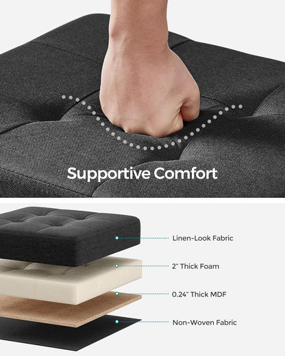 SONGMICS Storage Ottoman, Small Ottoman Foot Rest with Legs, 15 x 15 x 15.7 Inches Foot Stool, Load