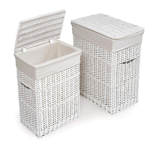 Badger Basket Wicker Nursery Laundry Hampers Set of 2 with Lids and Washable Liners – Large Durable