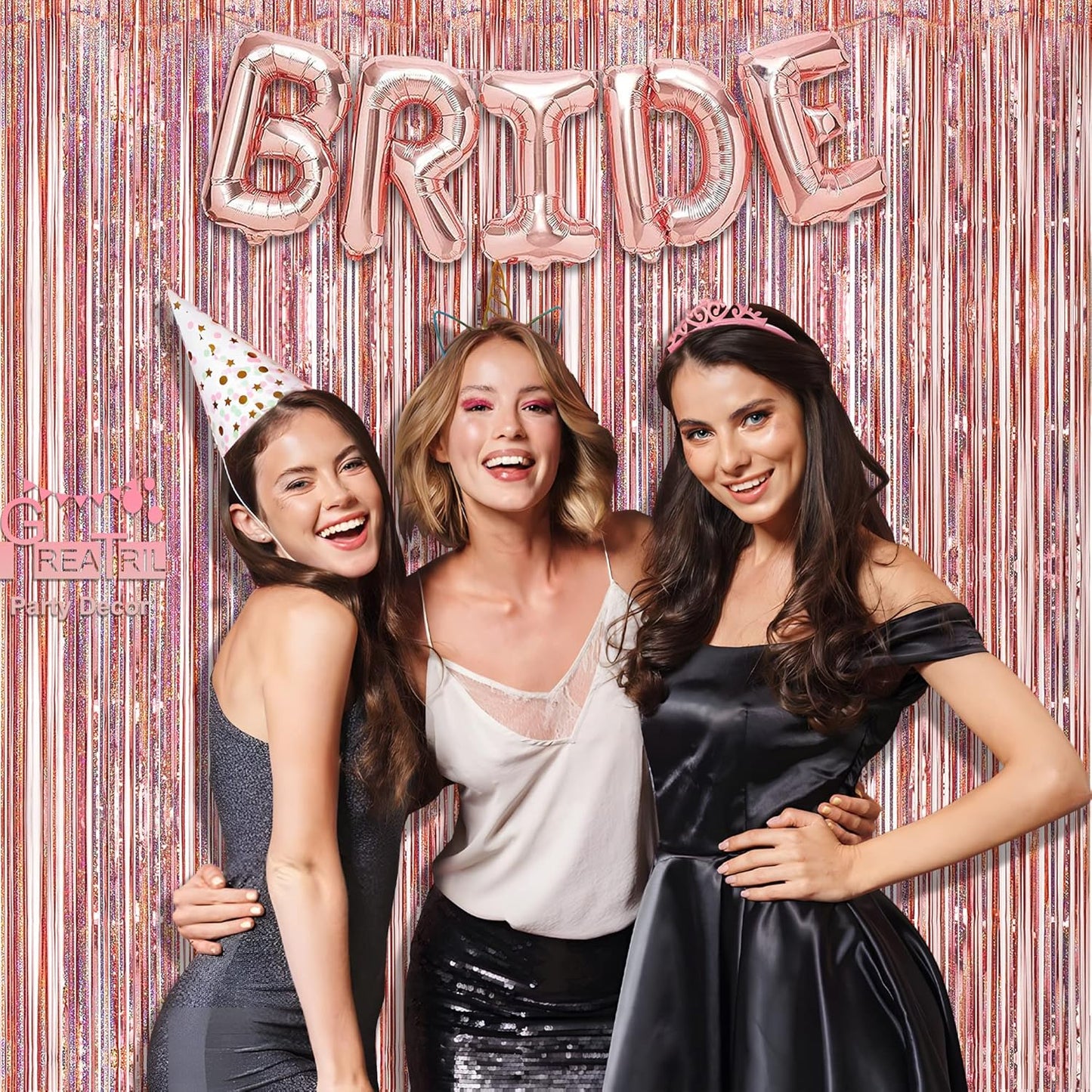 Rose Gold Tinsel Curtain Party Backdrop - GREATRIL Foil Fringe Curtain Streamers for Bachelorette