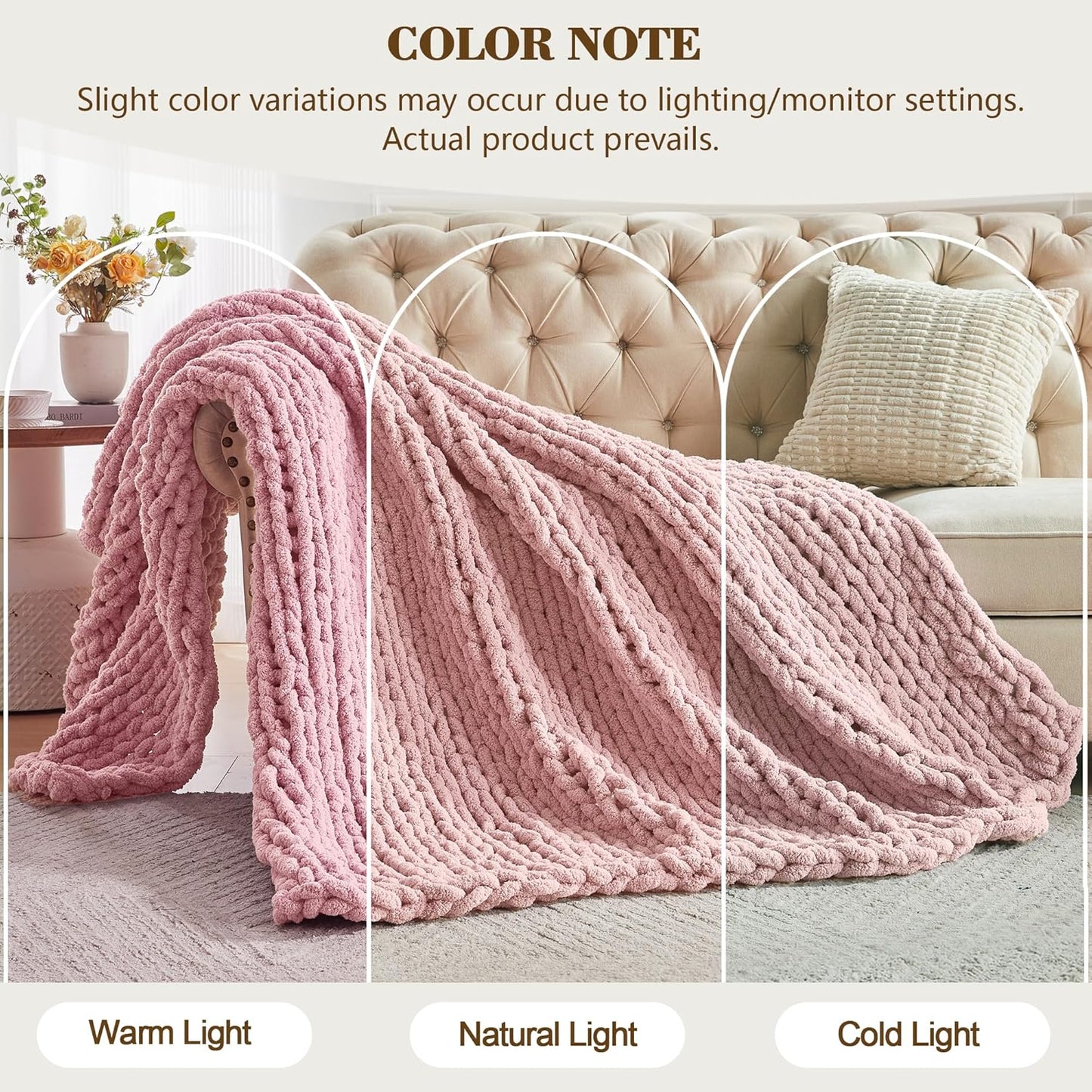 Carriediosa Chunky Knit Throw Blanket 60" X 80" Twin, 100% Hand Made Large Chenille Loop Yarn Soft