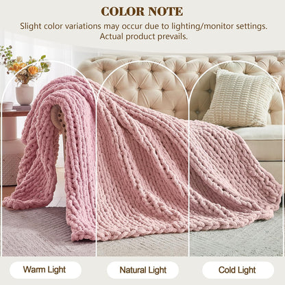 Carriediosa Chunky Knit Throw Blanket 60" X 80" Twin, 100% Hand Made Large Chenille Loop Yarn Soft