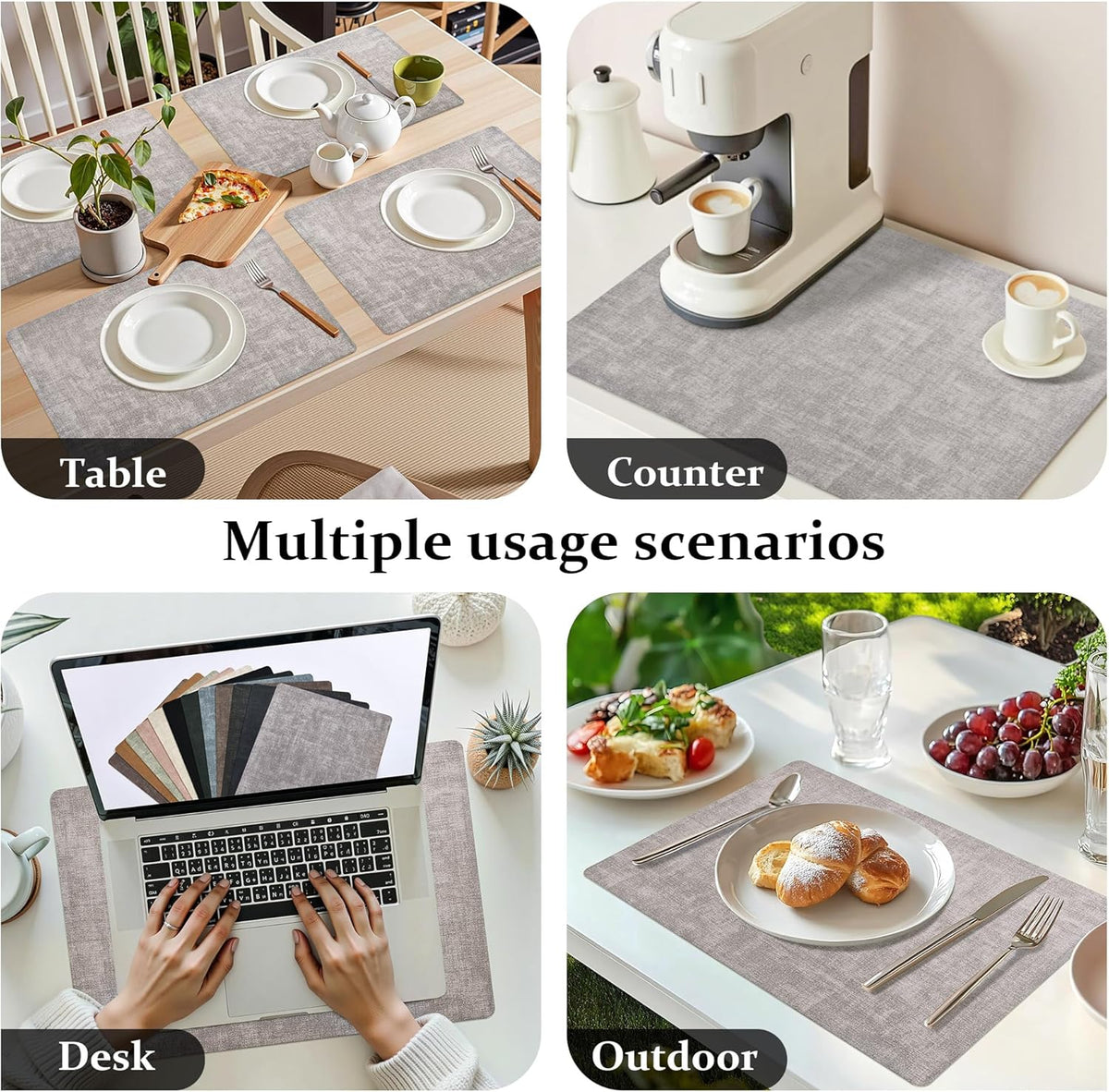 FROMHEART Faux Leather Placemats Set of 4–Waterproof,Heat/Oil Stain-Resistant PU Table