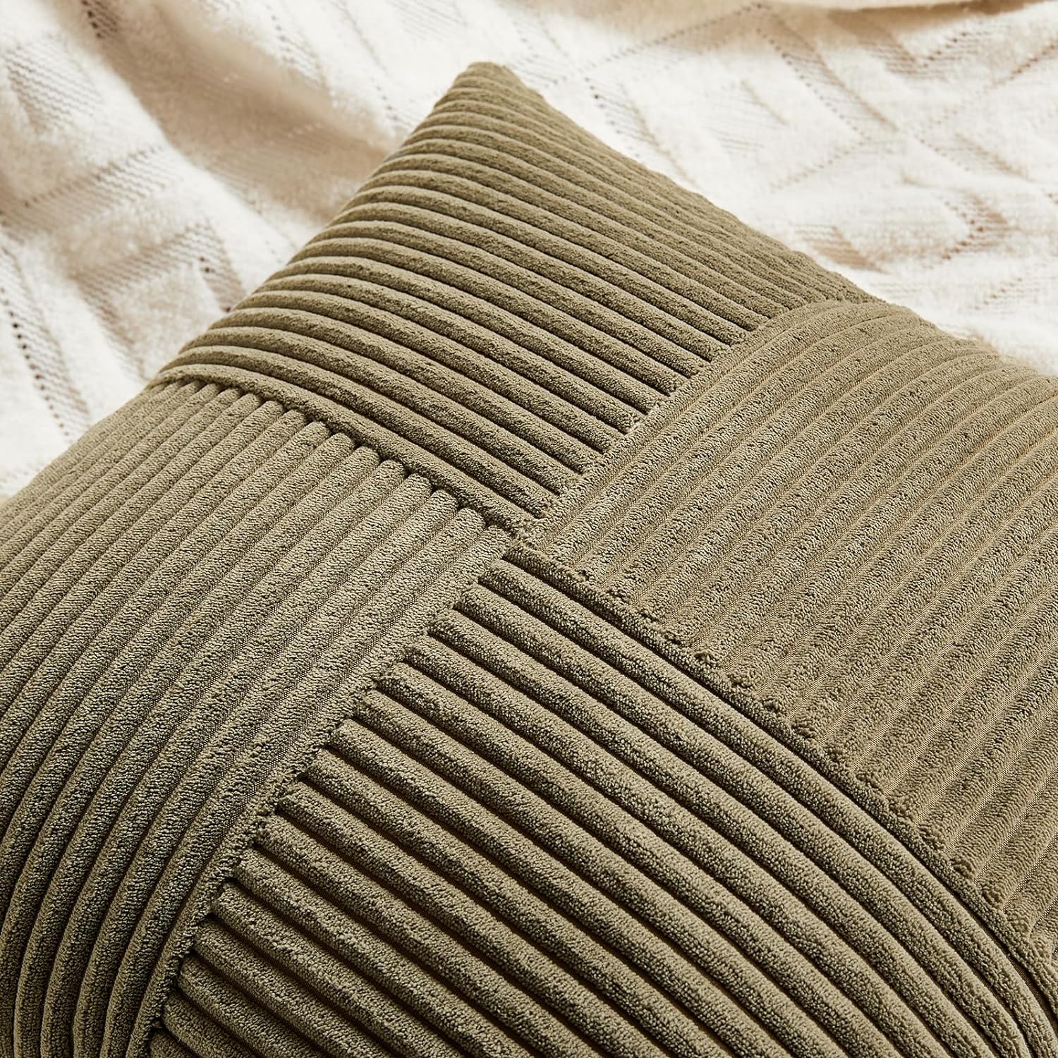 Fancy Homi 2 Packs Olive Green Decorative Throw Pillow Covers 22x22 Inch for Living Room Couch Bed