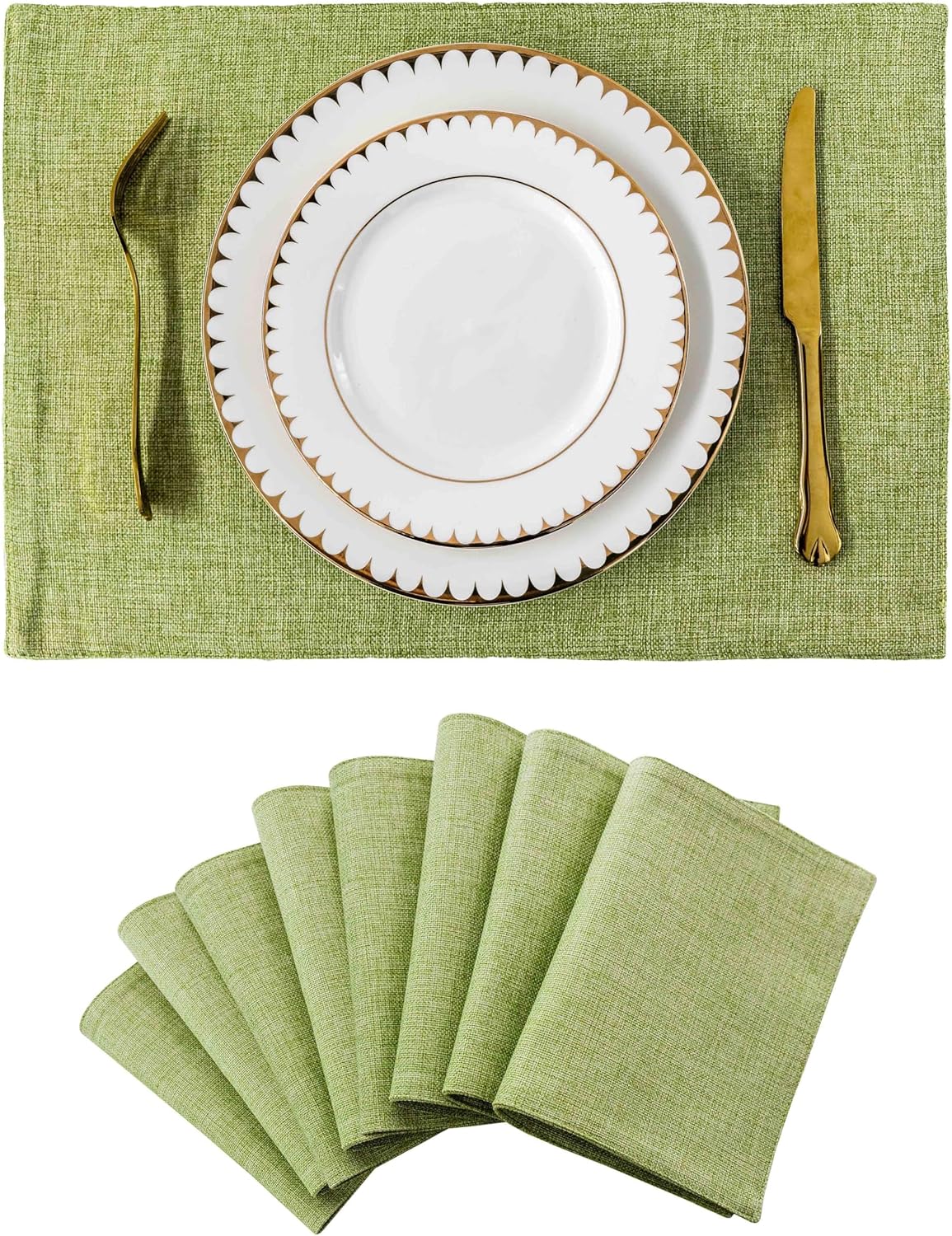 Home Brilliant Green Placemat Set of 8 Washable Place Mats Placemats Heat Resistant Sage Placemat