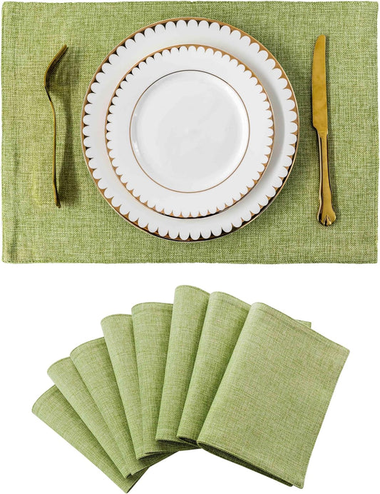 Home Brilliant Green Placemat Set of 8 Washable Place Mats Placemats Heat Resistant Sage Placemat