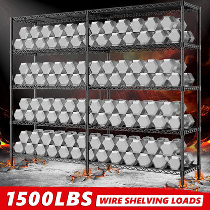 REIBII 5-Tier Heavy Duty Metal Wire Shelves, Industrial Style, 61.7"W x 72.4"H x 15.8"D, 1500 LBS