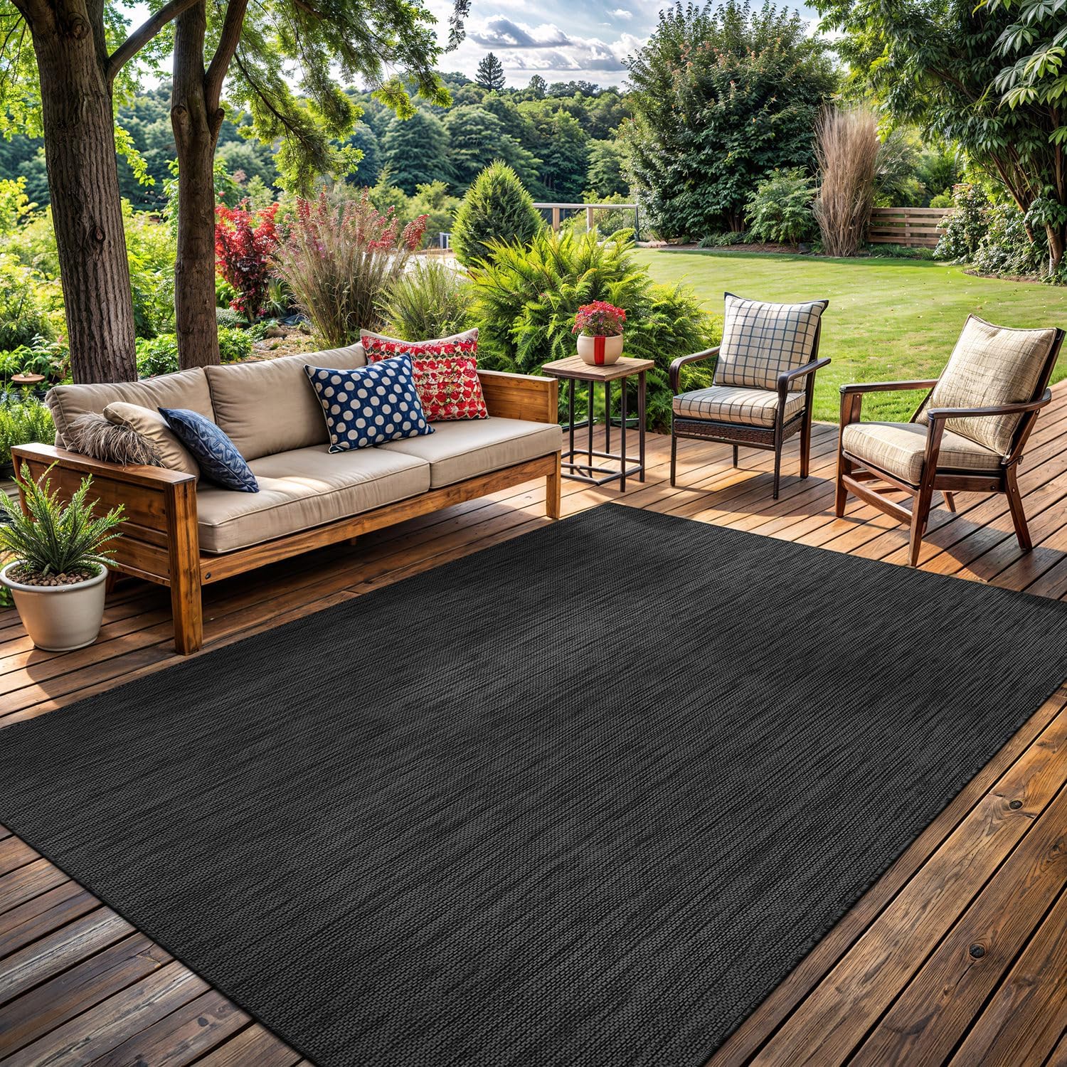 Washable Indoor Outdoor Rug 6x9 Weather Resistant Area Rugs Modern Solid for Porch Deck Balcony