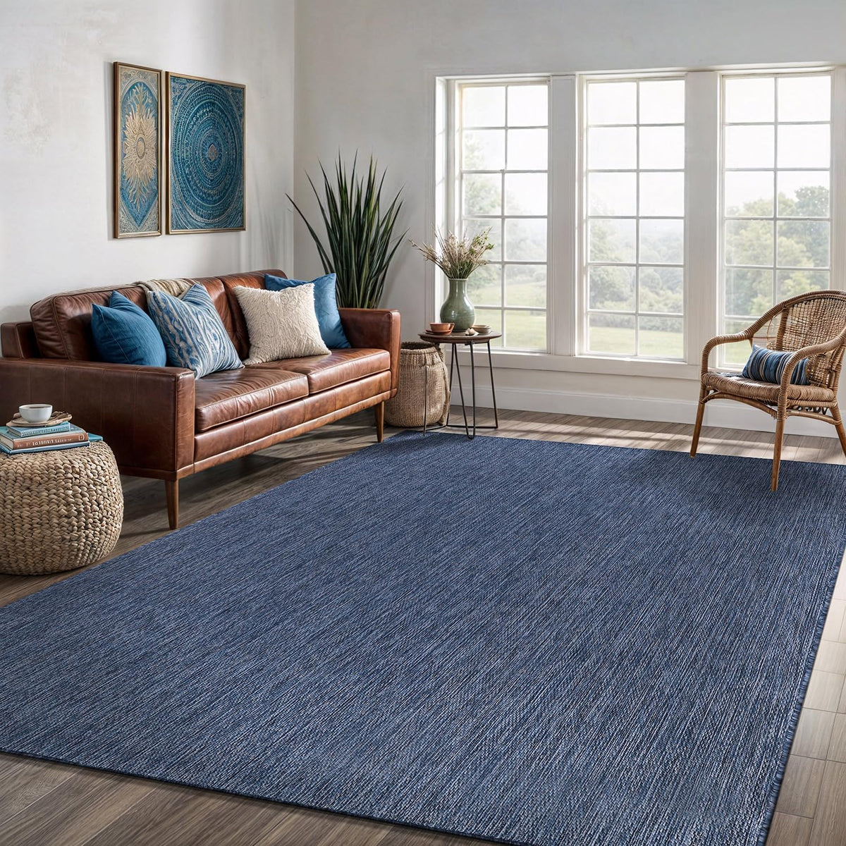 Washable Indoor Outdoor Rug 6x9 Weather Resistant Area Rugs Modern Solid for Porch Deck Balcony