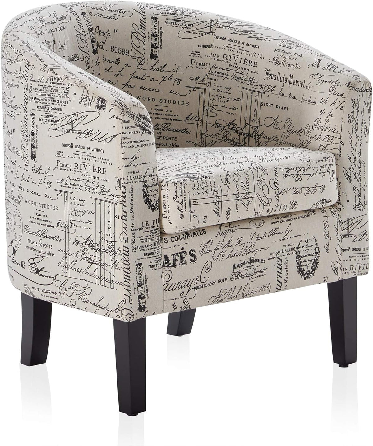 BELLEZE Accent Barrel Chair, Linen Round Chair Club Tub Sofa Corner Chair with Flared Legs and Cozy
