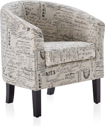 BELLEZE Accent Barrel Chair, Linen Round Chair Club Tub Sofa Corner Chair with Flared Legs and Cozy