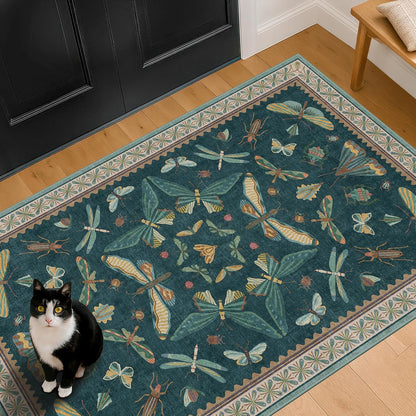 Teal 3x5 Entryway Rug - Door Rug Indoor for Large Kitchen, Living Room, Washable Low Pile Insect
