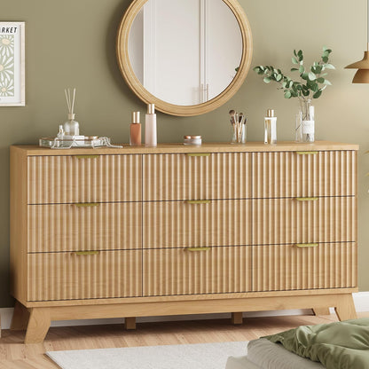 Fluted Dresser for Bedroom with 9 Drawers, 57" Wide Modern Chest of Drawers with Metal Handle