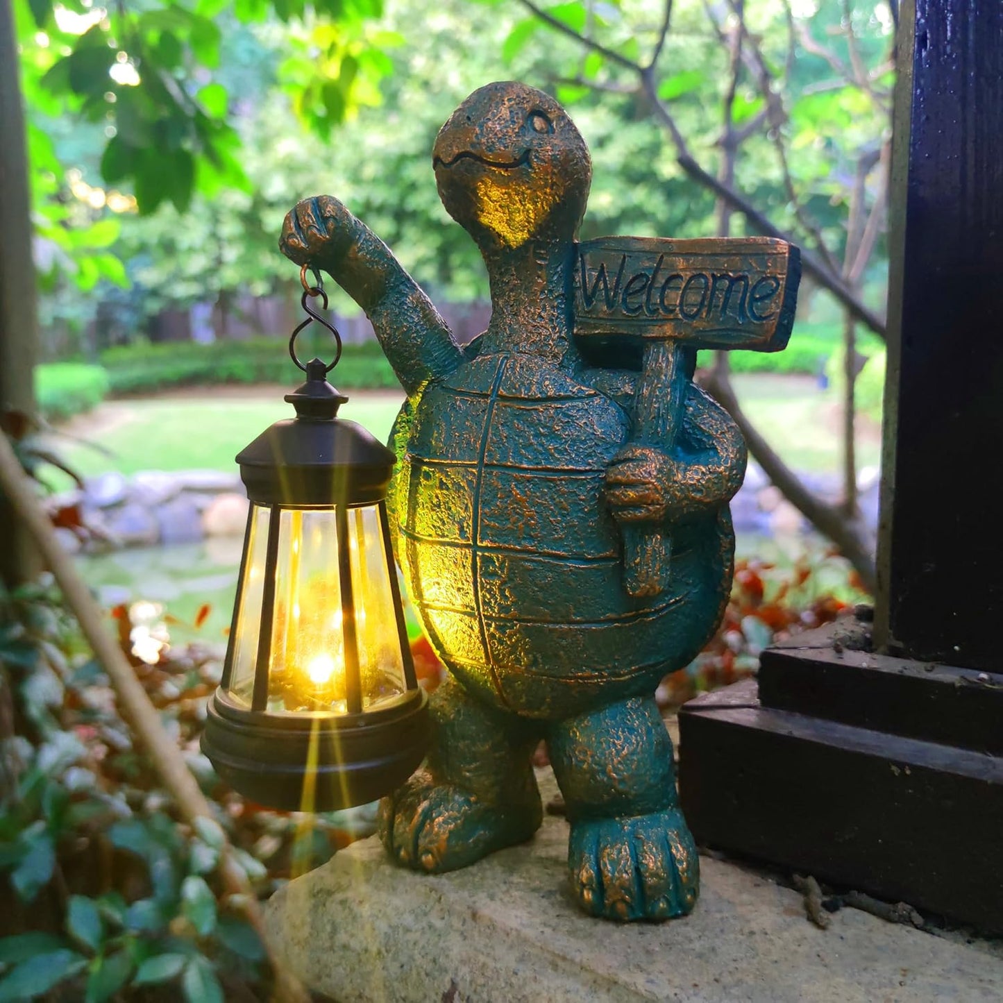 JOYBEE Garden Statues Turtle with Solar Lantern Outdoor Decor-Turtle Solar Figurines Lights