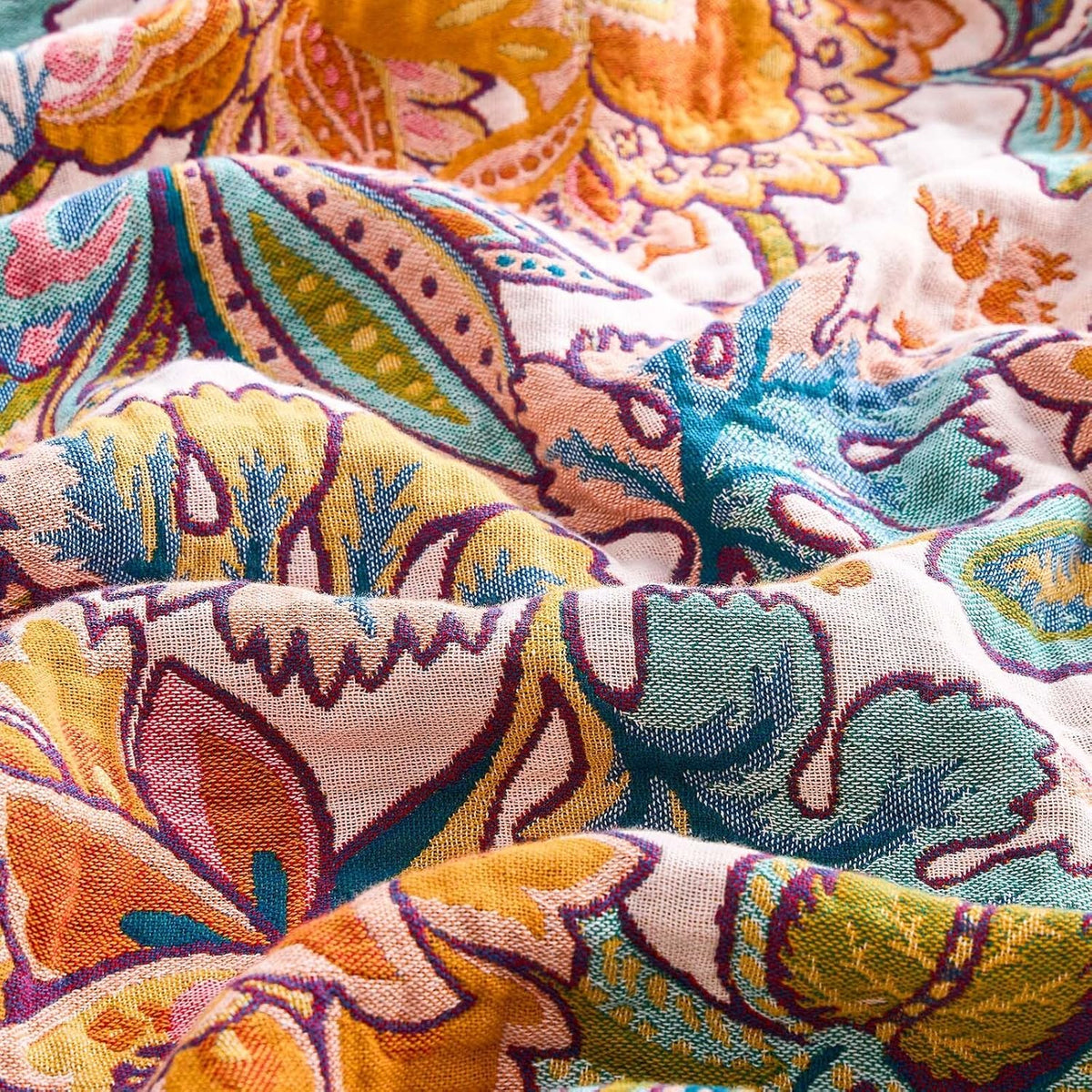 Boho Throw Blanket for Bed, 100% Cotton Soft Rustic Quilt Fall Blanket, 80"x90" Floral Printed