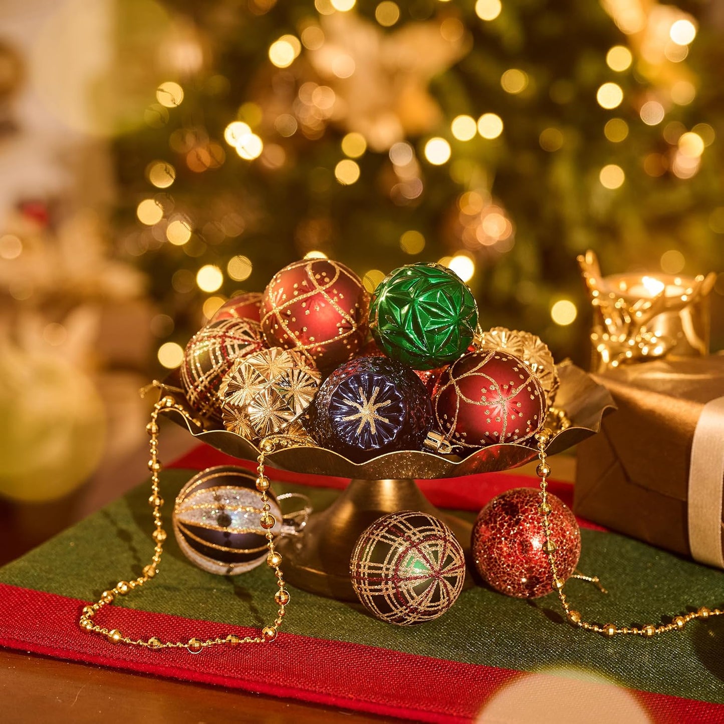 Valery Madelyn Ornaments for Christmas Trees, 9ct 2.36 Inches Red Green and Gold Shatterproof