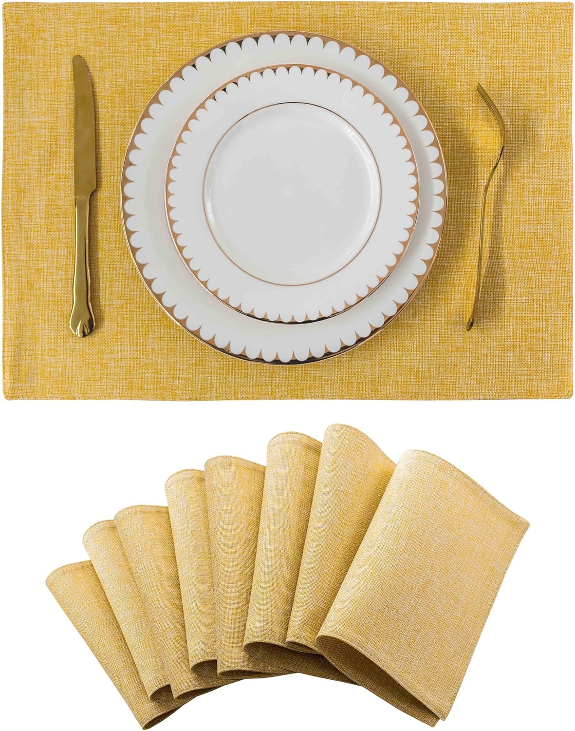 Home Brilliant Cloth Placemats Set of 8 Linen Placemat Washable Heat Resistant Dining Table Place