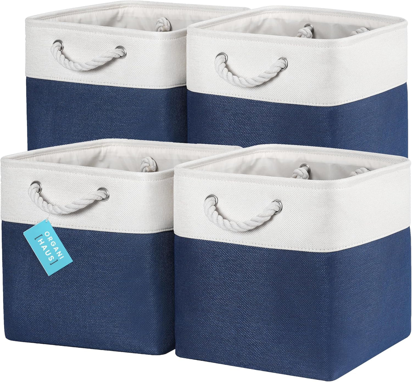 OrganiHaus 12x12 Cube Storage Bins 4 Pack, Foldable Cube Storage Organizer w/ Rope Handles