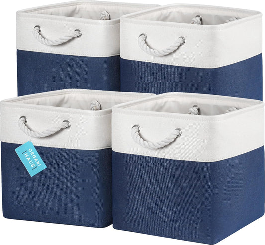 OrganiHaus 12x12 Cube Storage Bins 4 Pack, Foldable Cube Storage Organizer w/ Rope Handles