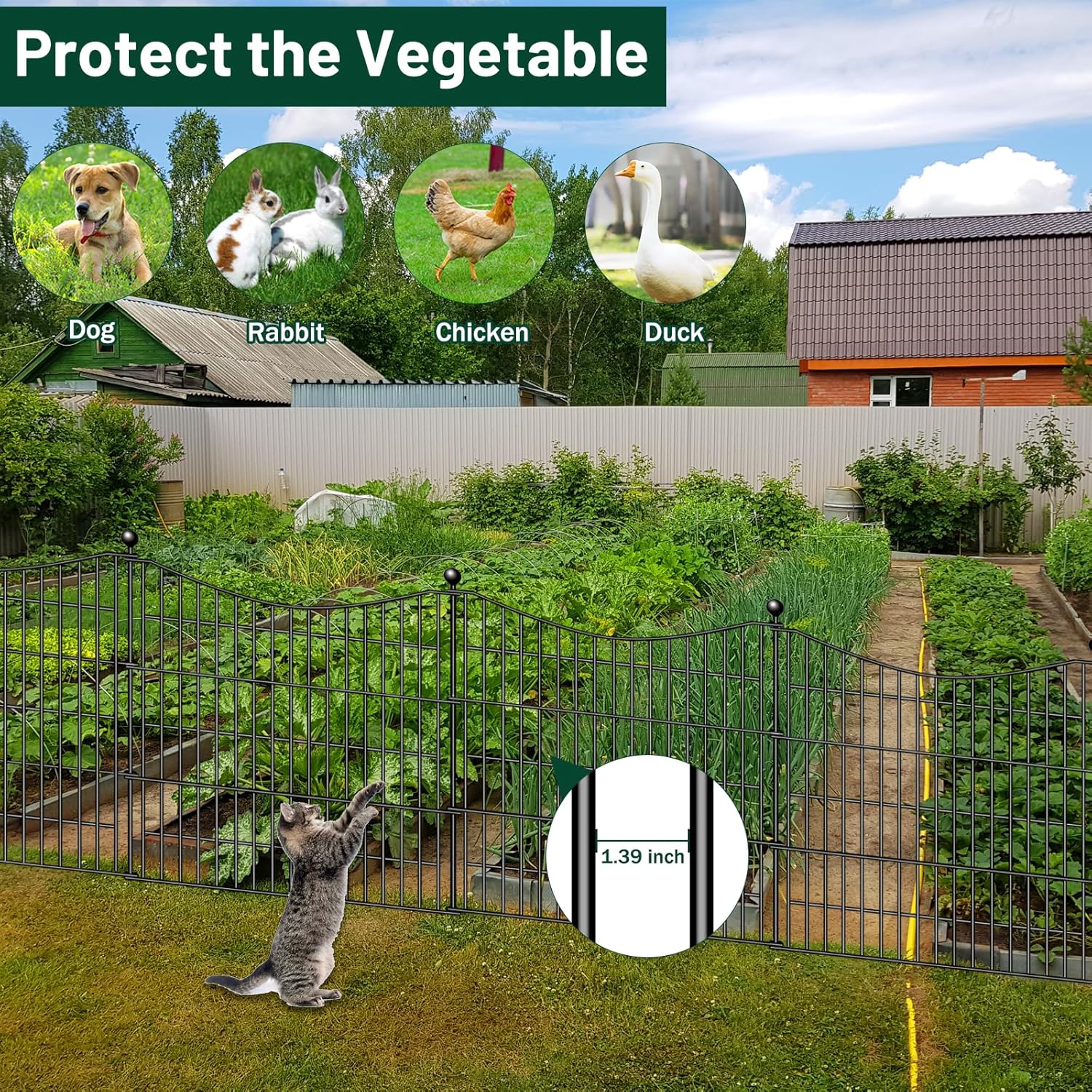 8 Panels No Dig Dog Fence Outdoor for Yard, 48 in(H) X 21 ft(L) Decorative Tall Garden Fence Animal