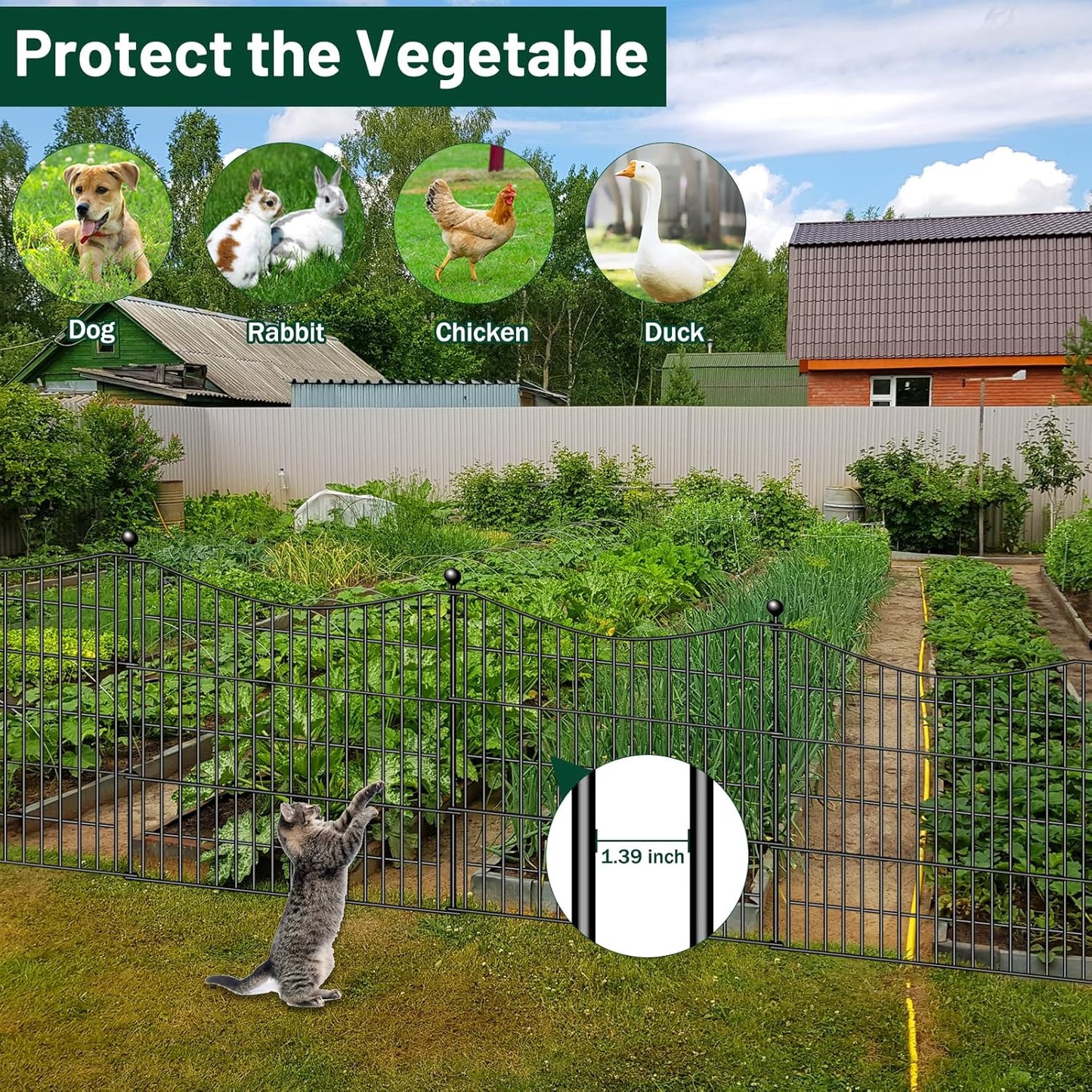 10 Panels No Dig Dog Fence Outdoor for Yard, 32 in(H) X 23.6 ft(L) Decorative Tall Garden Fence