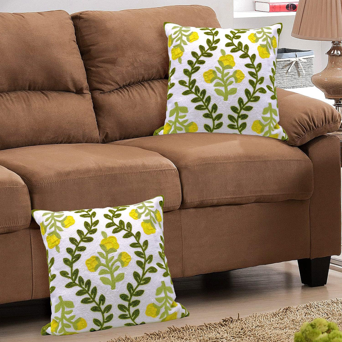 Alysheer Floral Embroidered Summer Decorative Throw Pillow Cover 18"x 18" Set of 2, Farmhouse