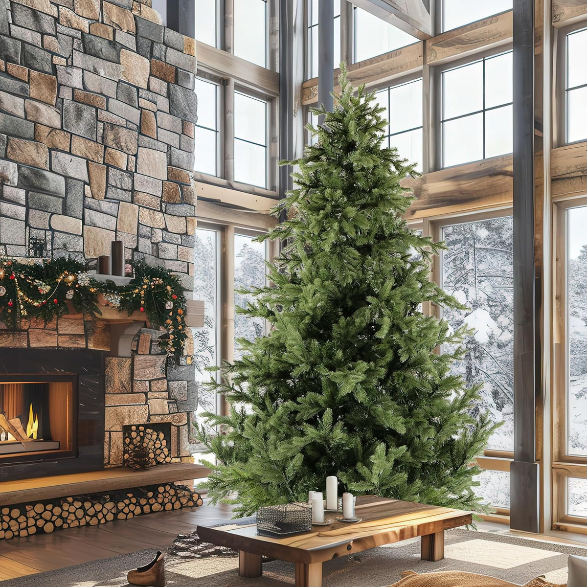 Fraser Hill Farm 12-Ft. Foxtail Pine Artificial Christmas Tree with Stand and No Lights, Unlit