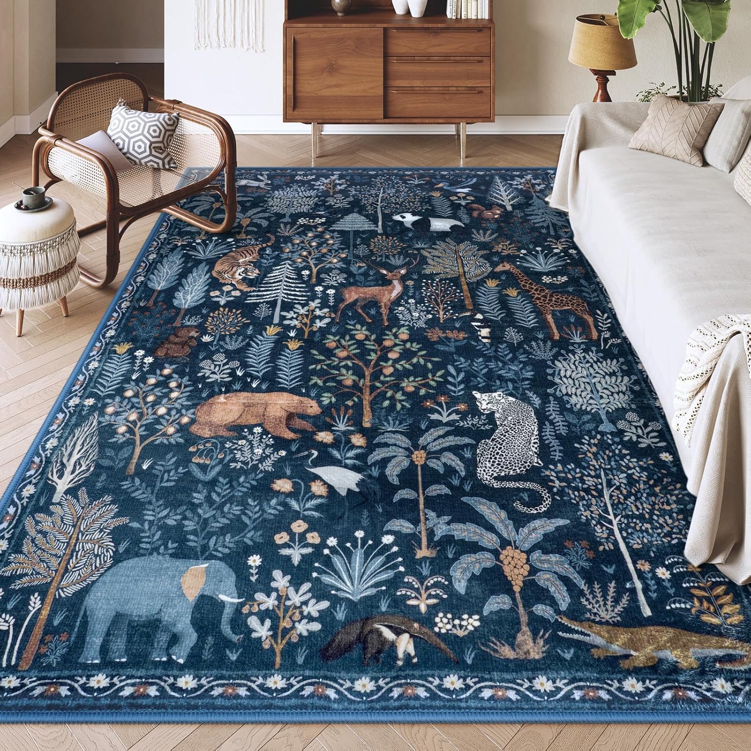 OJIA Jungle Print Rugs for Living Room 8x10 Washable Area Rugs for Bedroom, Modern Non-Slip