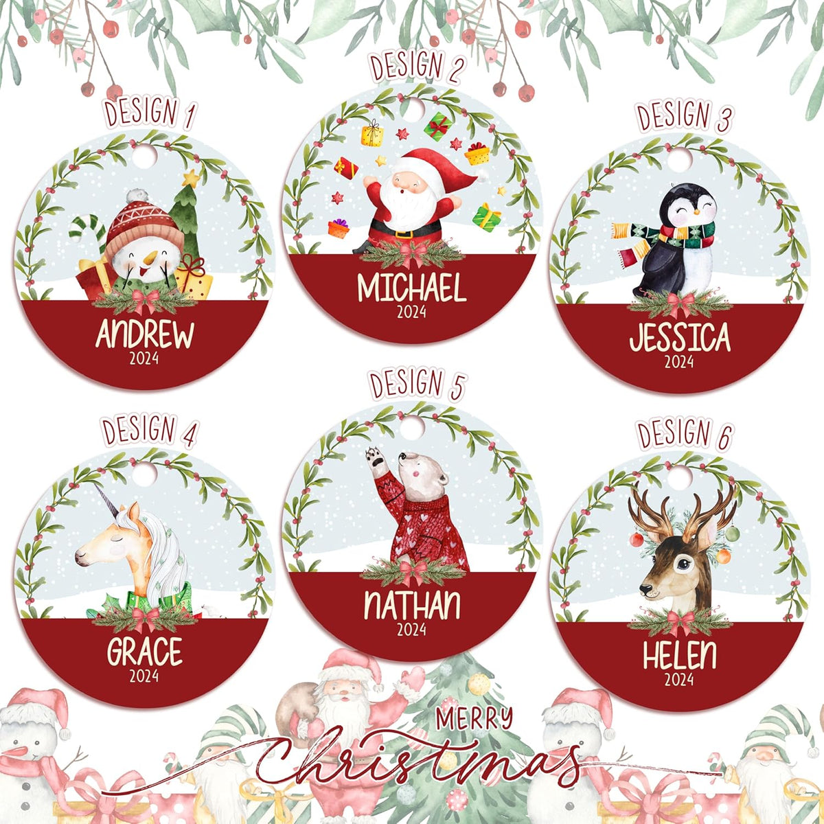 Personalized 2025 Christmas Ornaments for Kids, w/Optional Themes, Name & Date - Customized