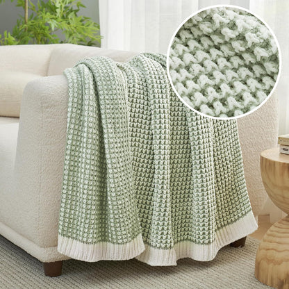 Amélie Home Chenille Waffle Throw Blanket for Couch, Reversible Pineapple Stitch Knit Soft Cozy