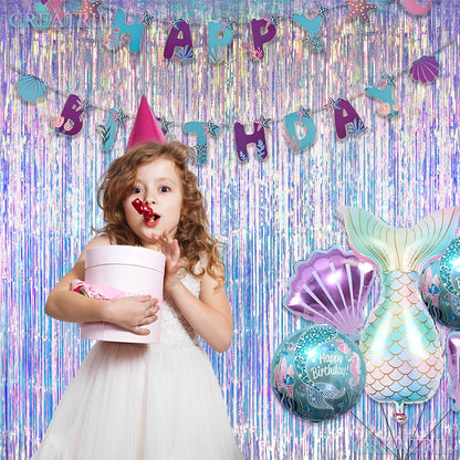 Iridescent Party Streamers Backdrop - GREATRIL Neon Transparent Holographic Tinsel Foil Fringe
