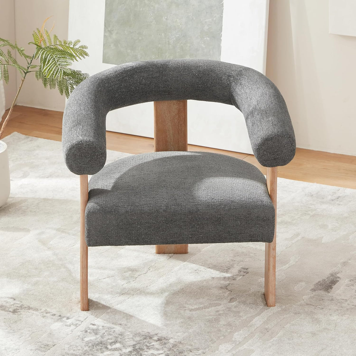 VKNOW Accent Chair Living Room Chair, Modern Upholstered Armchair with Solid Wood Legs, Comfy
