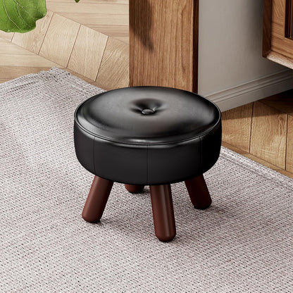 13in Small Foot Stool Ottoman, Round Faux Leather Foot Rest, Footstool Ottomans with Rubber Legs
