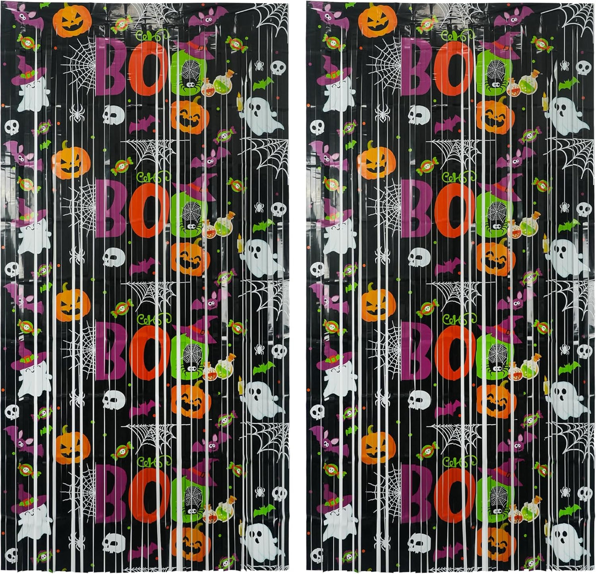 Boo Theme Streamers Party Backdrop - GREATRIL Halloween Decorations Backdrop for Wall Doorway