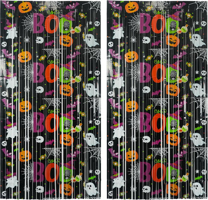Boo Theme Streamers Party Backdrop - GREATRIL Halloween Decorations Backdrop for Wall Doorway