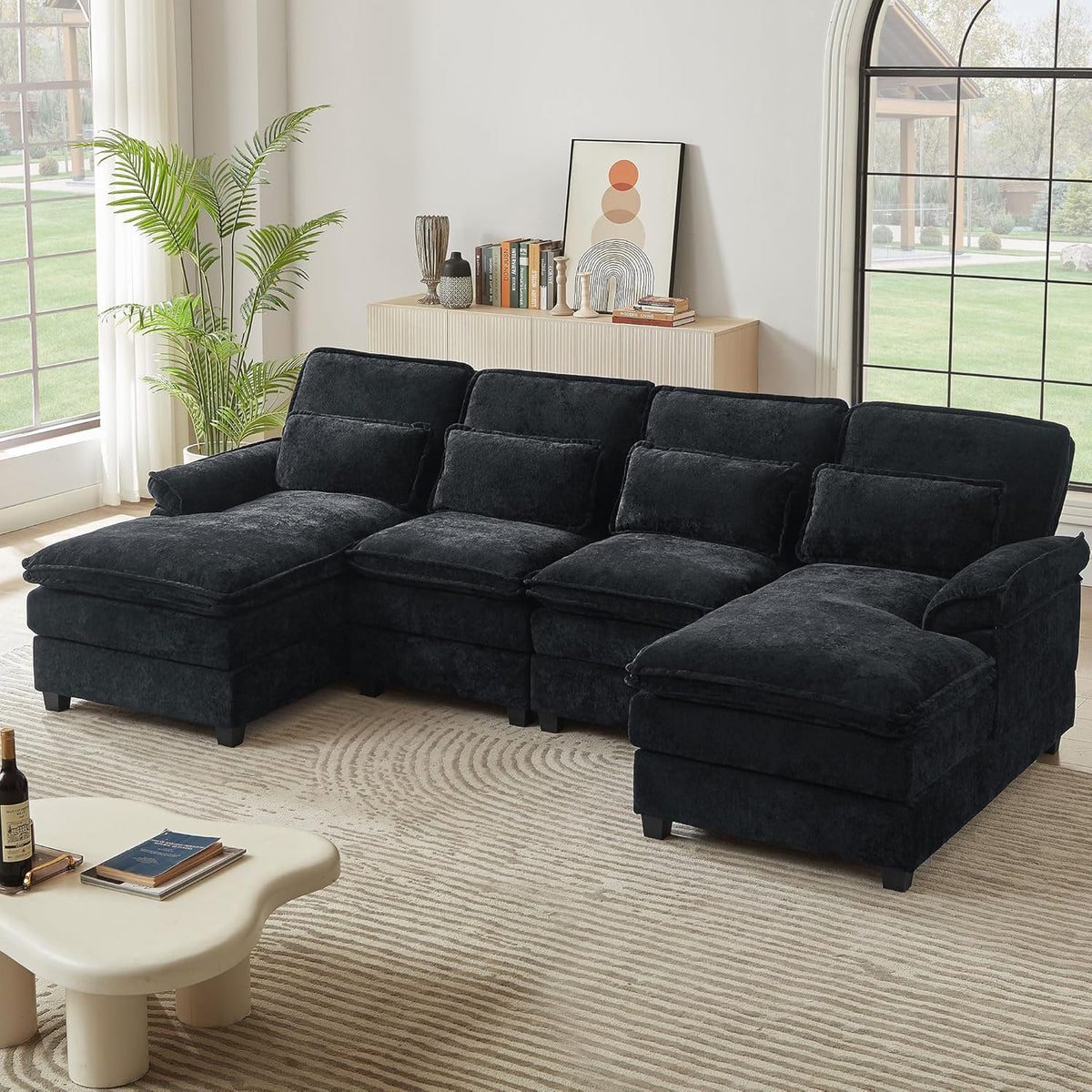 113" Oversized Cloud Couch, U Shape Sectional 4 Seat Sofa with Double Chaises, 2 Layer Cusions