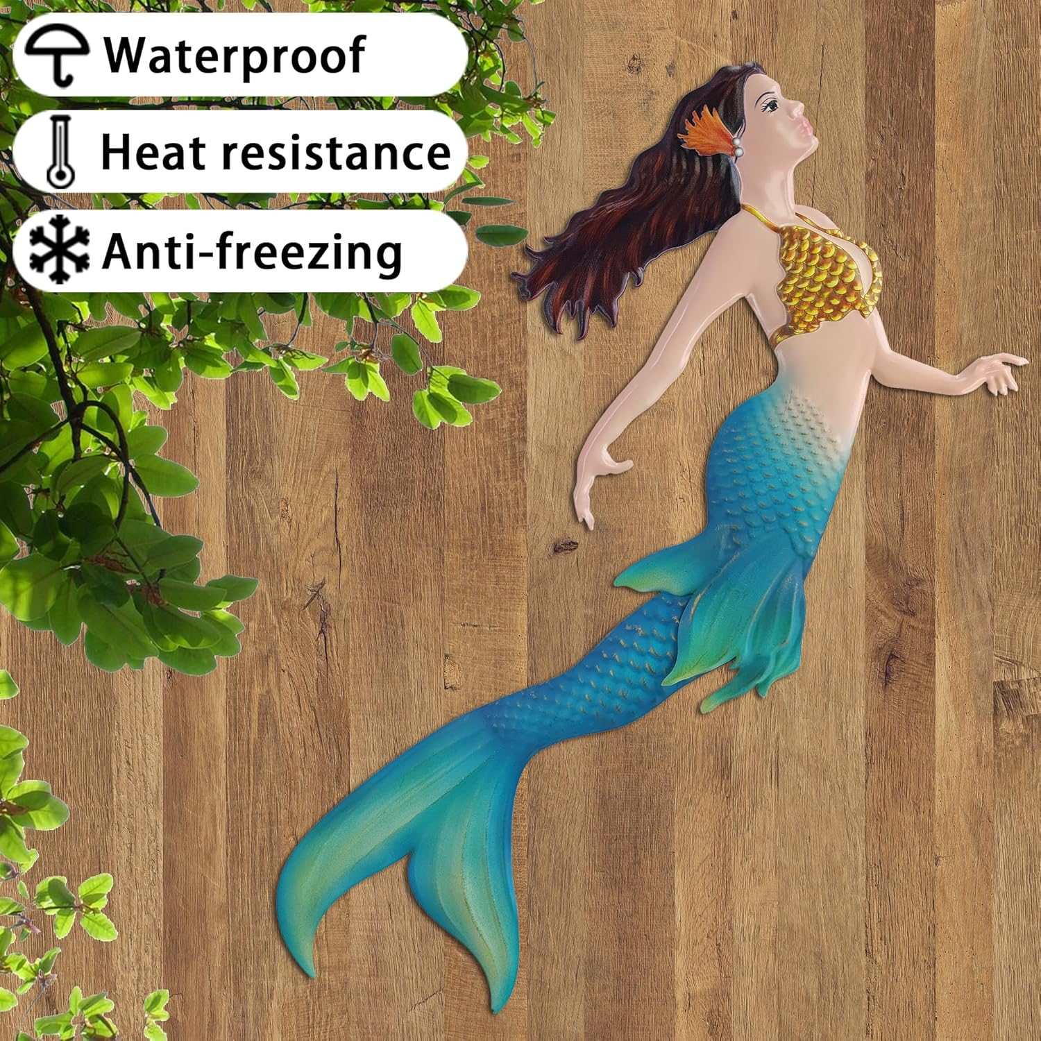 John's Studio Metal Mermaid Sea Wall Decor Outdoor Garden Hanging Art Sculptures Home Ocean Theme