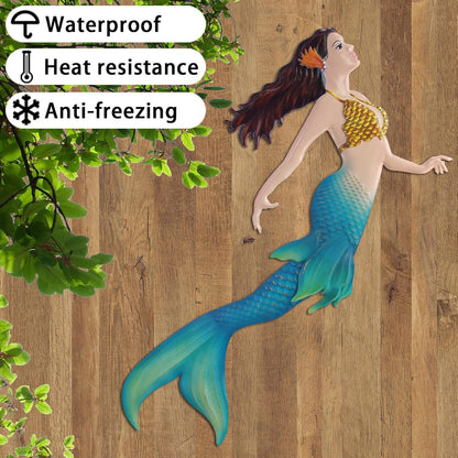 John's Studio Metal Mermaid Sea Wall Decor Outdoor Garden Hanging Art Sculptures Home Ocean Theme