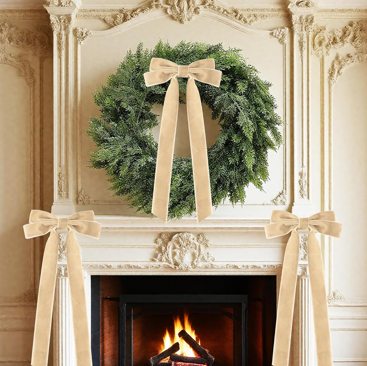 Senjie Velvet Large Christmas Bows for Staircase Garland Wreath, 20in x 8in Vintage Ribbon Bows