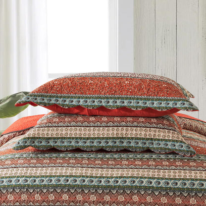 NEWLAKE Cotton Bedspread Quilt Sets - Reversible Patchwork Coverlet Set, Red Striped Jacquard